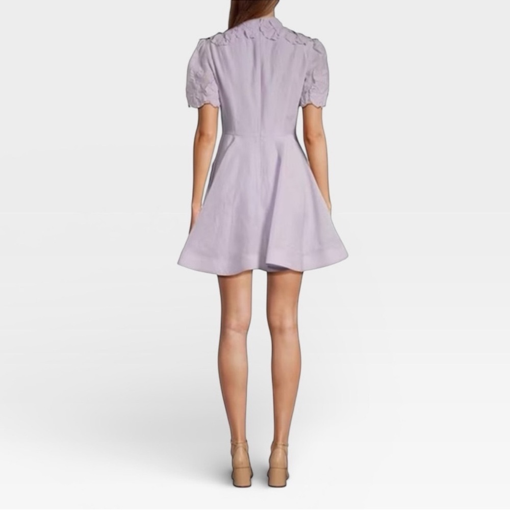 Antonio Melani Iris Linen Floral Appliqué Mockneck Mini Dress Lavender NWT $299 - Picture 3 of 13